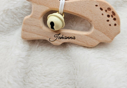 Personalisierte Kinderwagenkette für Mädchen – mit Namen | Holz & Silikon | BPA-frei
