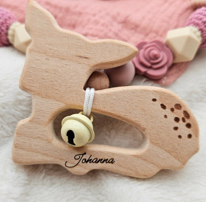 Personalisiertes Baby Set mit Namen Marmordesign/Rose – Kinderwagenkette, Schnullerkette & Greifling für Mädchen