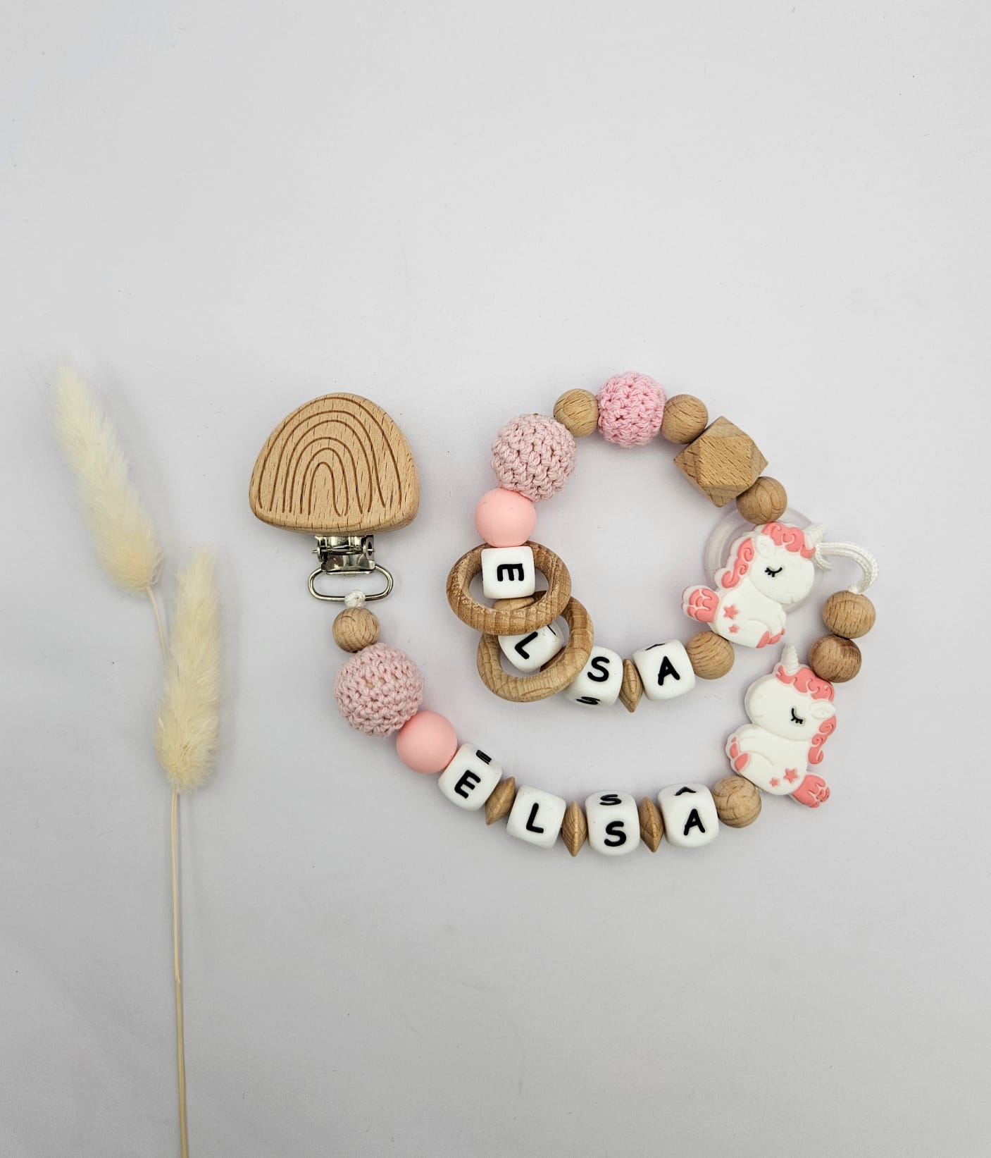 Schnullerkette & Greifling mit Namen, Set personalisiert mit Tiermotiv – BPA-frei, Österreich