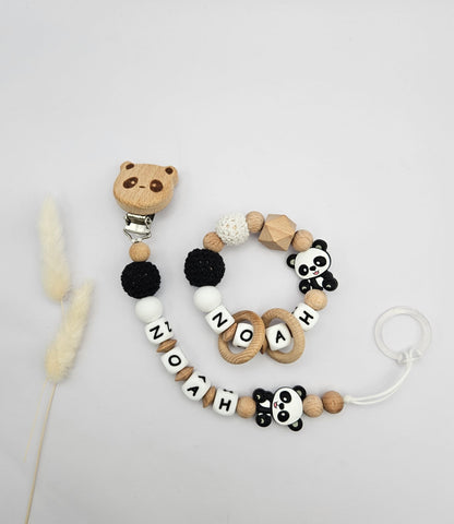 Schnullerkette & Greifling mit Namen, Set personalisiert mit Tiermotiv – BPA-frei, Österreich