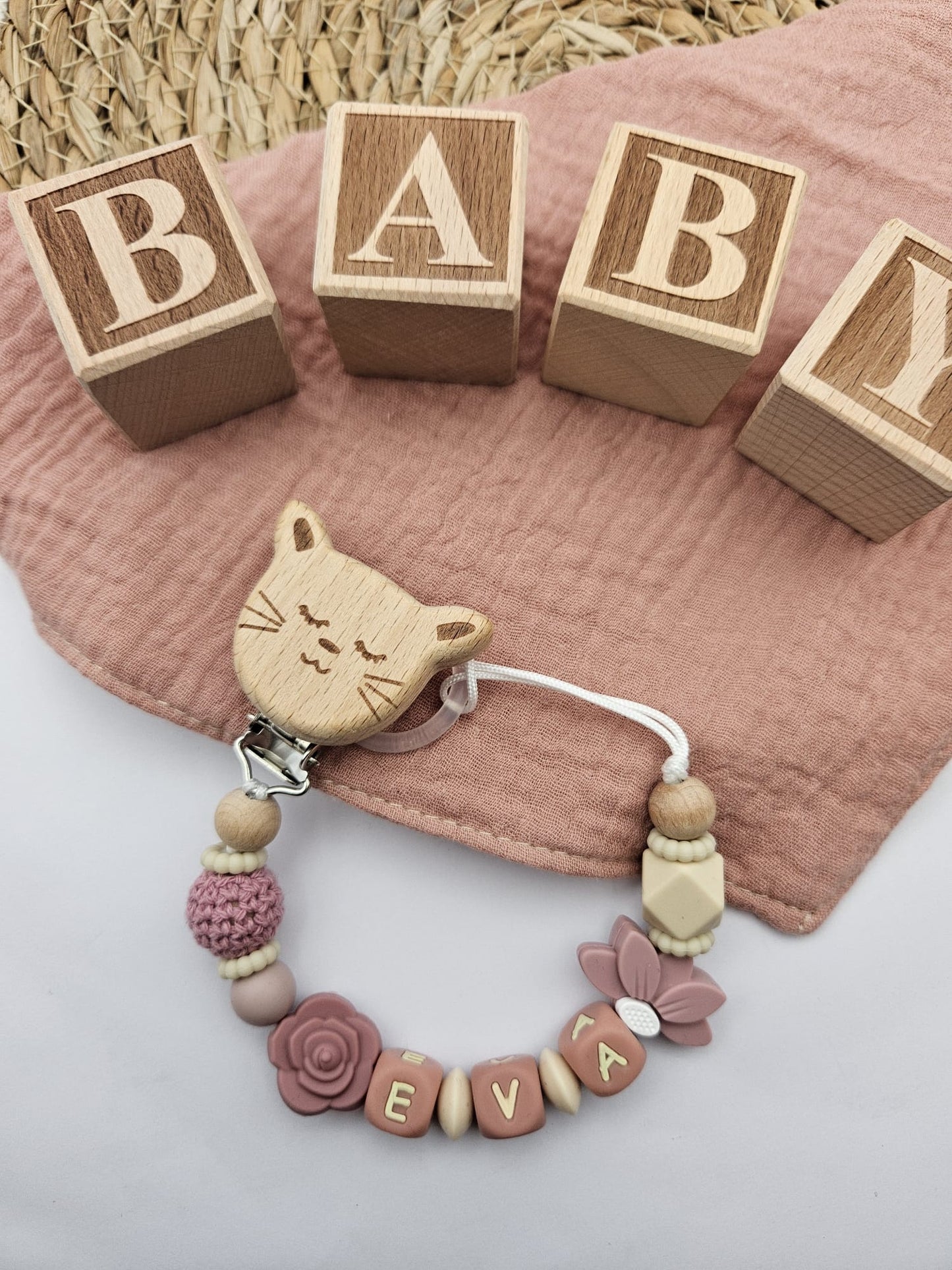 Personalisierte Schnullerkette mit Namen – Baby Mädchen