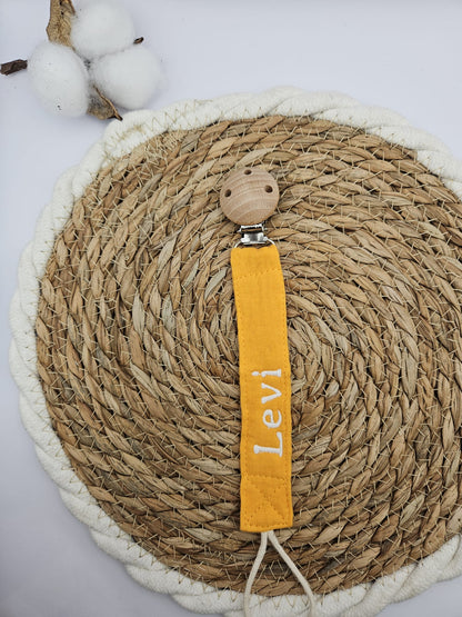 Personalisierte Schnullerkette mit Namen - Musselin Baumwolle – Boho Babygeschenk - individuell bestickt