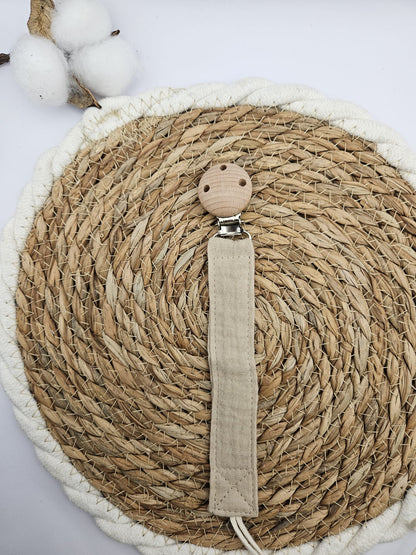 Personalisierte Schnullerkette mit Namen - Musselin Baumwolle – Boho Babygeschenk - individuell bestickt