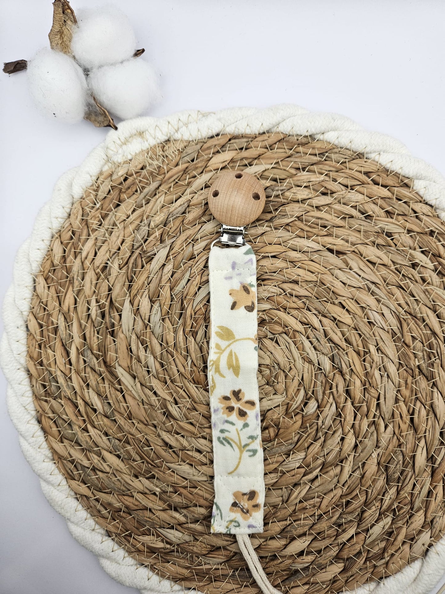 Personalisierte Schnullerkette mit Namen - Musselin Baumwolle – Boho Babygeschenk - individuell bestickt