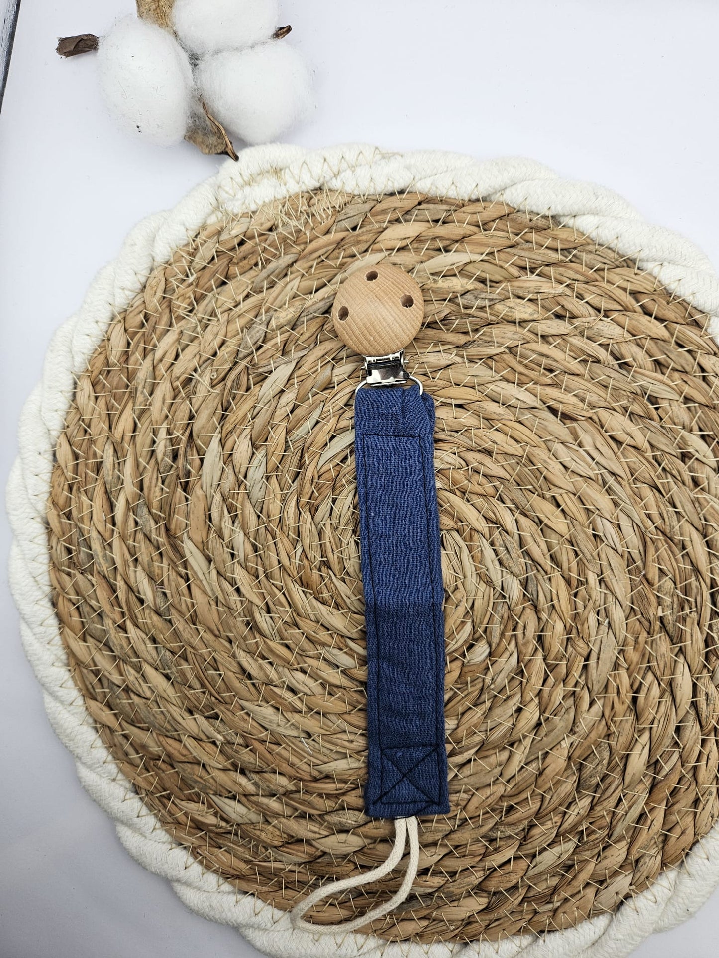 Personalisierte Schnullerkette mit Namen - Musselin Baumwolle – Boho Babygeschenk - individuell bestickt