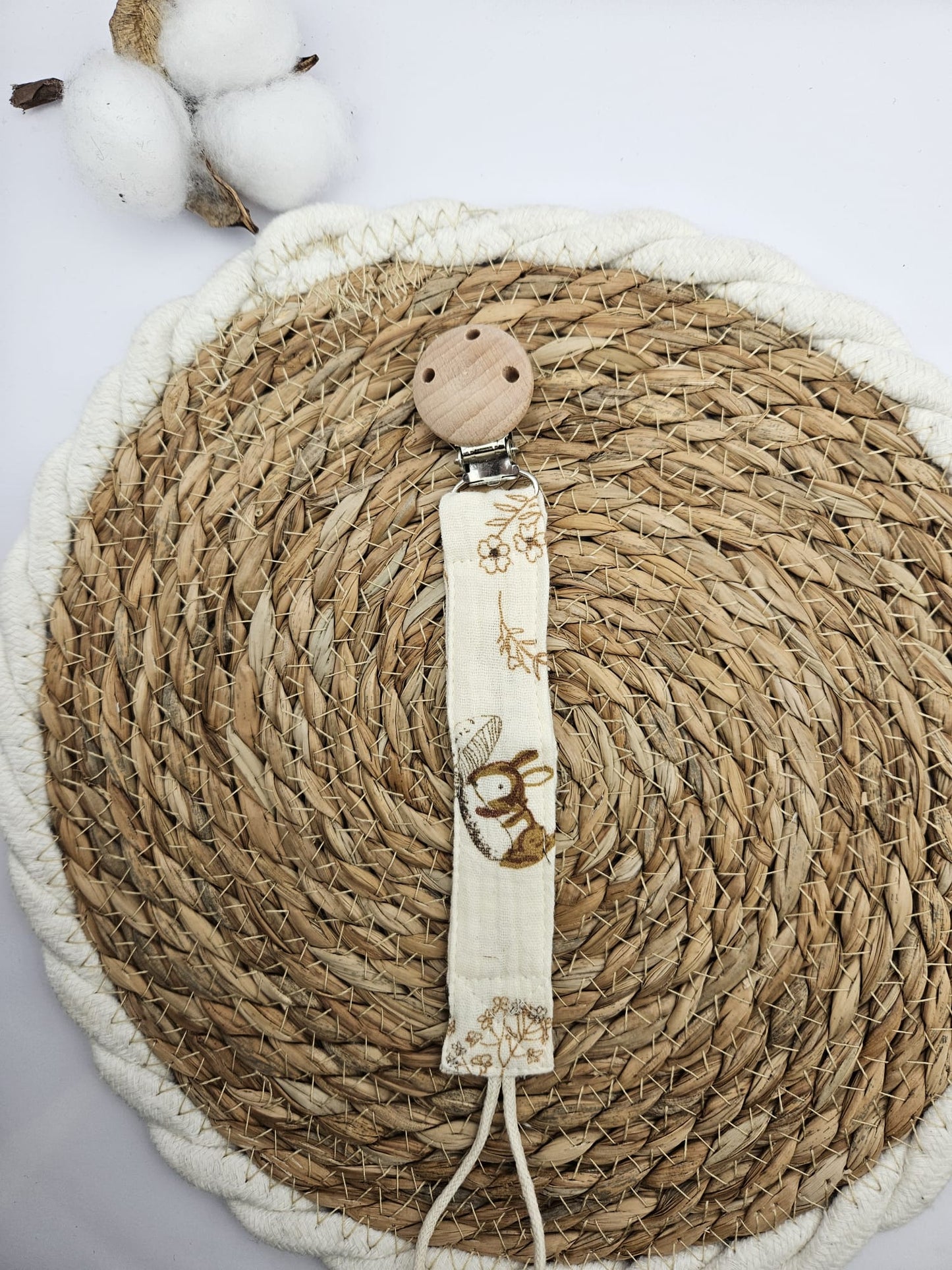 Personalisierte Schnullerkette mit Namen - Musselin Baumwolle – Boho Babygeschenk - individuell bestickt