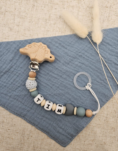 Schnullerkette mit Namen Blau – Geschenk zur Geburt & Taufe - BPA-frei & Sicher