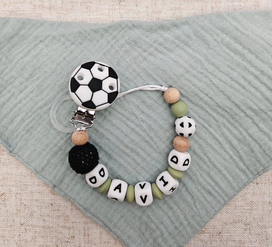 Fußballschnullerkette mit Namen – BPA-frei – Handgemacht in Österreich