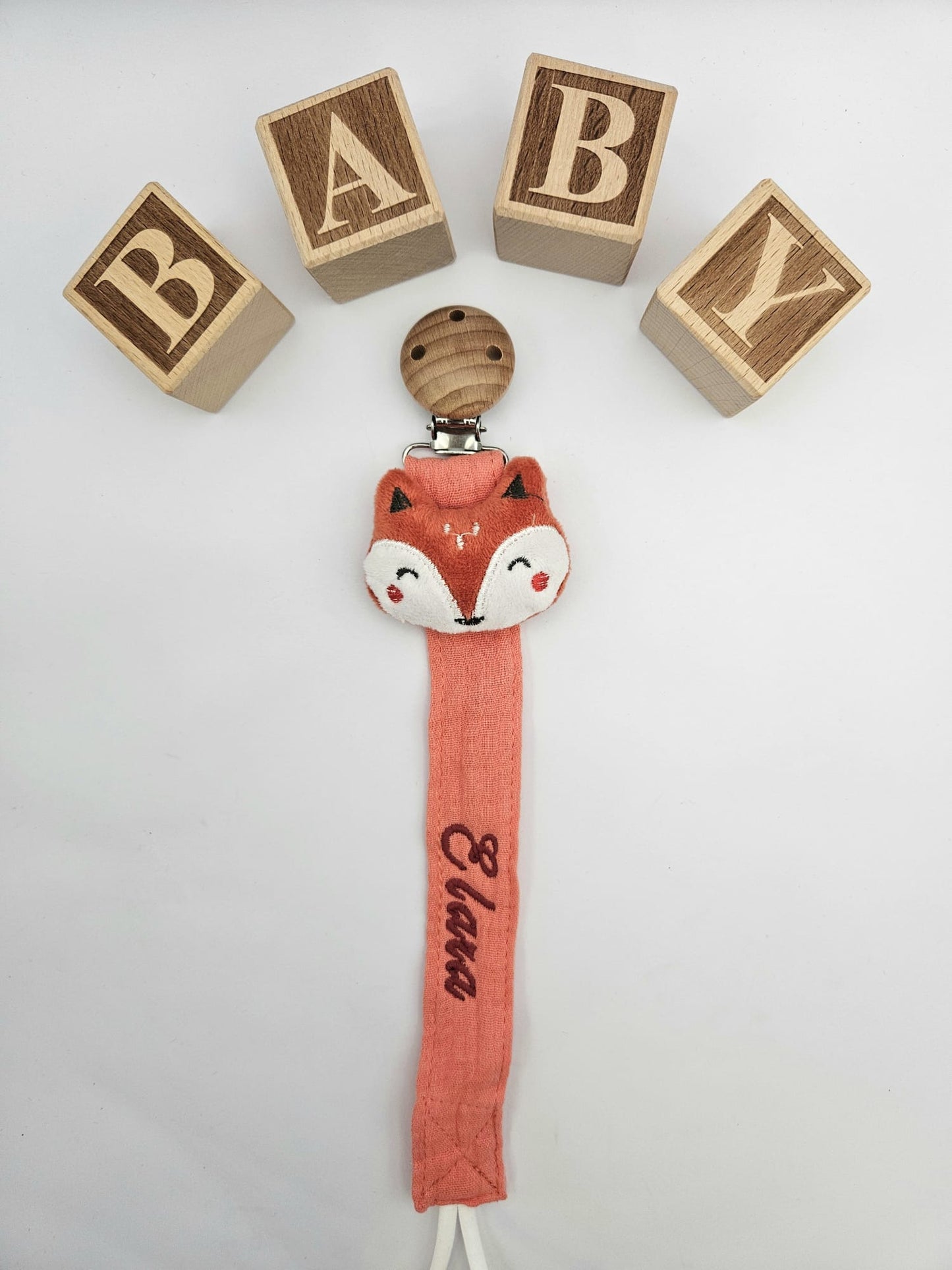 Individuelle Schnullerkette für Babys – Tiermotive & Namensbestickung