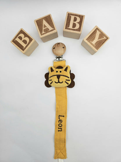 Individuelle Schnullerkette für Babys – Tiermotive & Namensbestickung