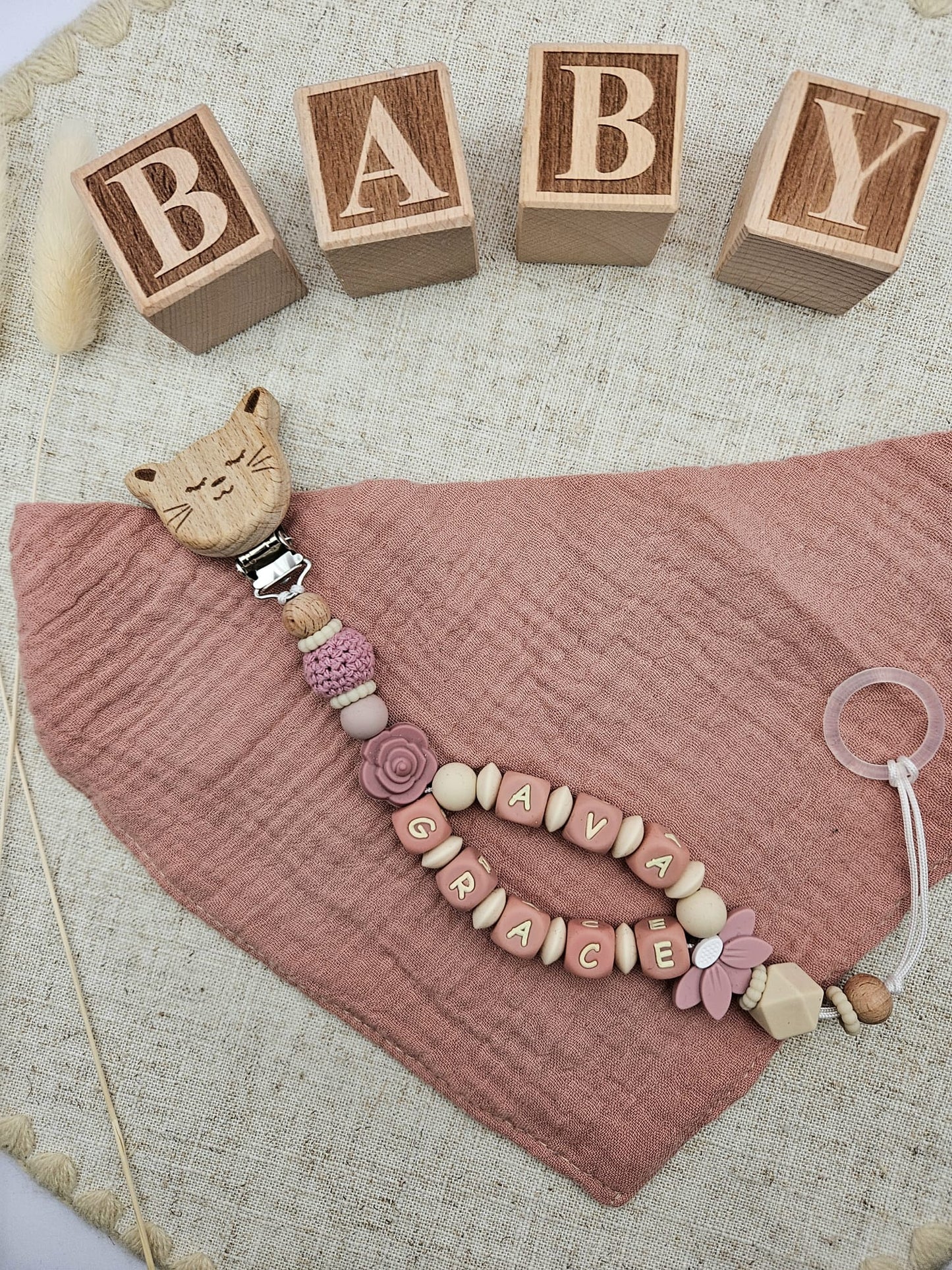 Schnullerkette mit Namen für Mädchen - Doppelname - Bpa frei - handgemacht aus Österreich