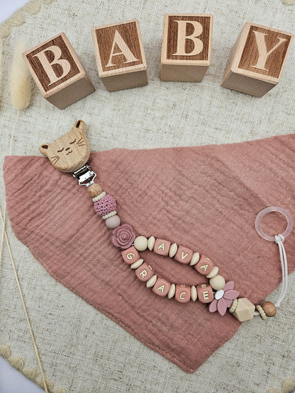 Schnullerkette mit Namen für Mädchen - Doppelname - Bpa frei - handgemacht aus Österreich