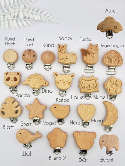 Personalisierte Schnullerkette mit Namen – Beige Schnullerkette mit Bär aus Silikon & Holz | Babygeschenk