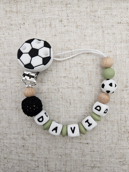 Fußballschnullerkette mit Namen – BPA-frei – Handgemacht in Österreich