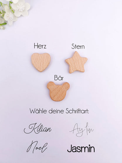 Pastell Schnullerkette mit Namen | Personalisiert | Handgefertigt | Babygeschenk zur Geburt, Taufe oder Babyparty | Gravierter Schnullerhalter | BPA-frei