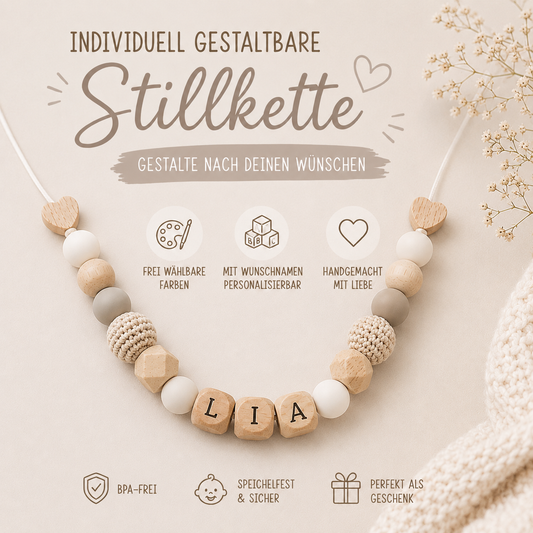 Individuell gestaltbare Stillkette für Baby & Mama | selbst designen mit Namen | BPA-frei & handgemacht