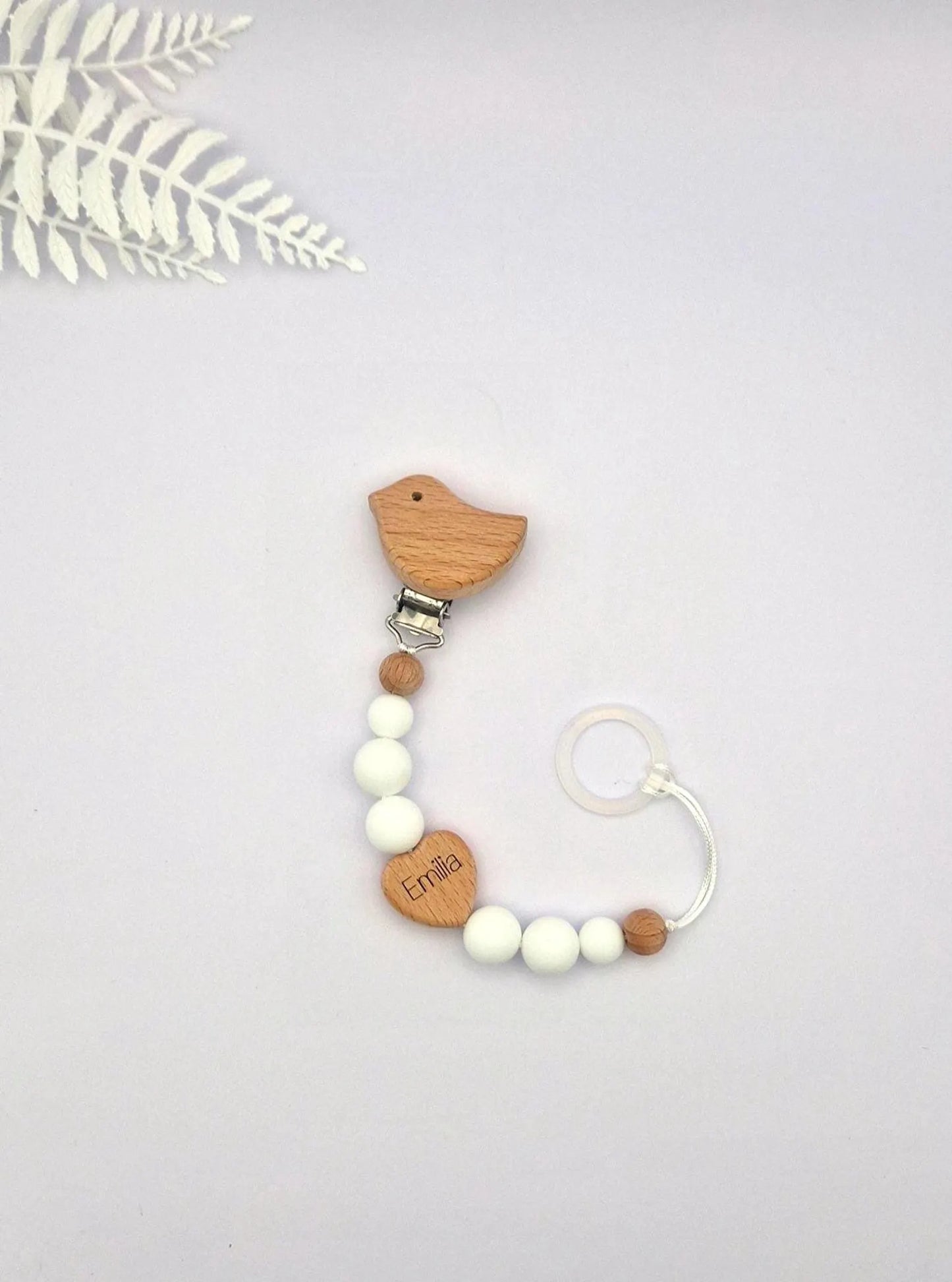 Personalisierte Schnullerkette mit Namen | weiß | Babygeschenk zur Geburt & Taufe | Handgefertigter Schnullerhalter BPA-frei | Mit Namensgravur