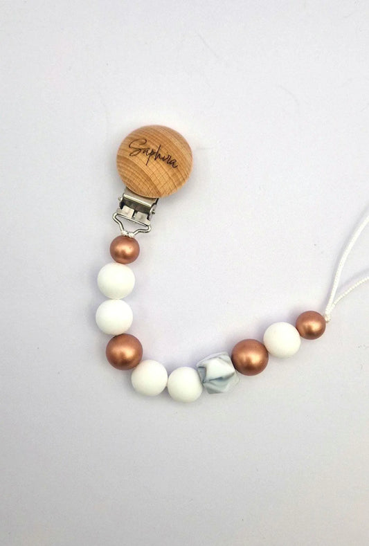 Personalisierte Schnullerkette mit Gravur | Gold, Silber, Roségold | Handgefertigt & personalisiert | Geschenk für Mädchen und Jungen