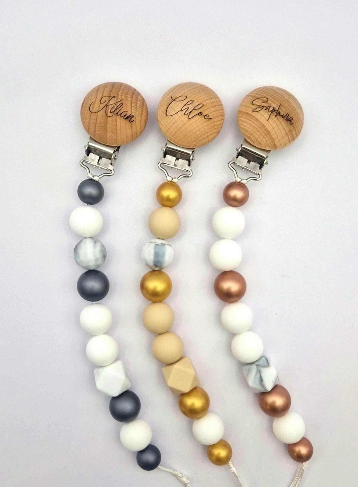 Personalisierte Schnullerkette mit Gravur | Gold, Silber, Roségold | Handgefertigt & personalisiert | Geschenk für Mädchen und Jungen