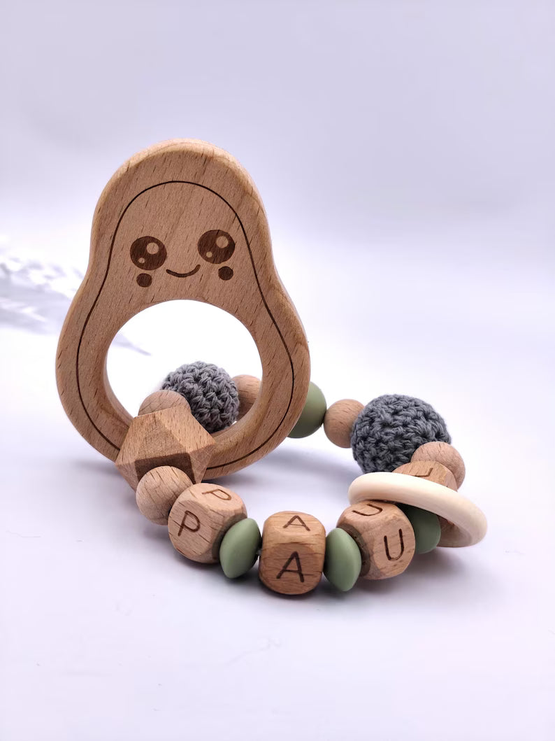 Baby Geschenkset Personalisiert Grün – Schnullerkette mit Namen & Greifling – Geburtsgeschenk, Taufgeschenk, Babygeschenk Mädchen Junge