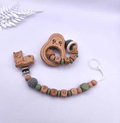 Baby Geschenkset Personalisiert Grün – Schnullerkette mit Namen & Greifling – Geburtsgeschenk, Taufgeschenk, Babygeschenk Mädchen Junge