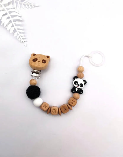 Schnullerkette mit Namen und Tiermotiv | liebevolle Handarbeit | Personalisiertes Geschenk zur Geburt & Taufe des Babys | Holzbuchstaben
