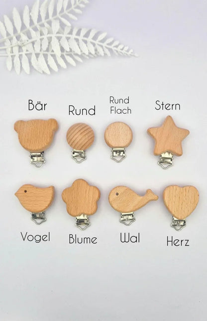 Personalisierte BABY-SCHNULLERKETTE aus Holz und Silikon: Montessori- und Sensorikspielzeug Geschenk zur Geburt oder Taufe
