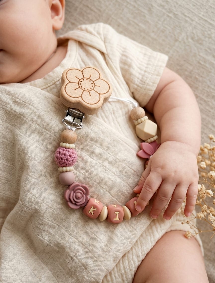 Personalisierte Schnullerkette mit Namen – Baby Mädchen