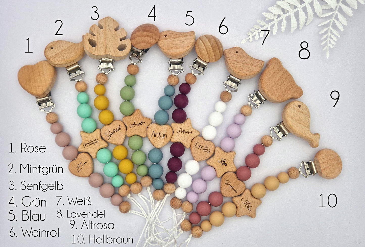 Personalisierte Pastell Schnullerkette mit Namen | Handgefertigt | Babygeschenk zur Geburt, Taufe oder Babyparty | Gravierter Schnullerhalter | BPA-frei