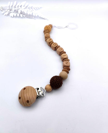 Schnullerkette mit Namen im Boho-Style | Personalisierte Schnullerkette für Babys zur Geburt & Taufe | Babyartikel