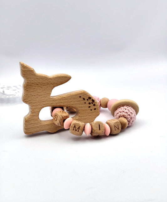 Personalisierter Greifling mit Namen - aus Holz & Silikon - liebevoll handgefertigter Greifling - Geschenk zur Geburt, Taufe - Holzbuchstaben
