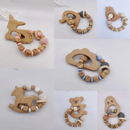 Personalisierter Greifling mit Namen - aus Holz & Silikon - liebevoll handgefertigter Greifling - Geschenk zur Geburt, Taufe - Holzbuchstaben