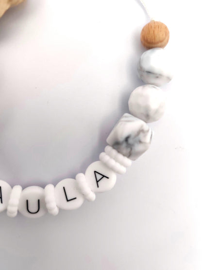 Personalisierte Schnullerkette im Marmor-Design mit Silikonbuchstaben | Personalisierte Schnullerkette Name | Babygeschenk zur Geburt und Taufe