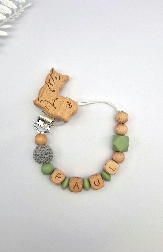 Personalisierte Schnullerkette mit Namen – liebevoll und sicher handgefertigtes Babygeschenk | Grün | Junge/Mädchen | BPA-frei | Holz & Silikon