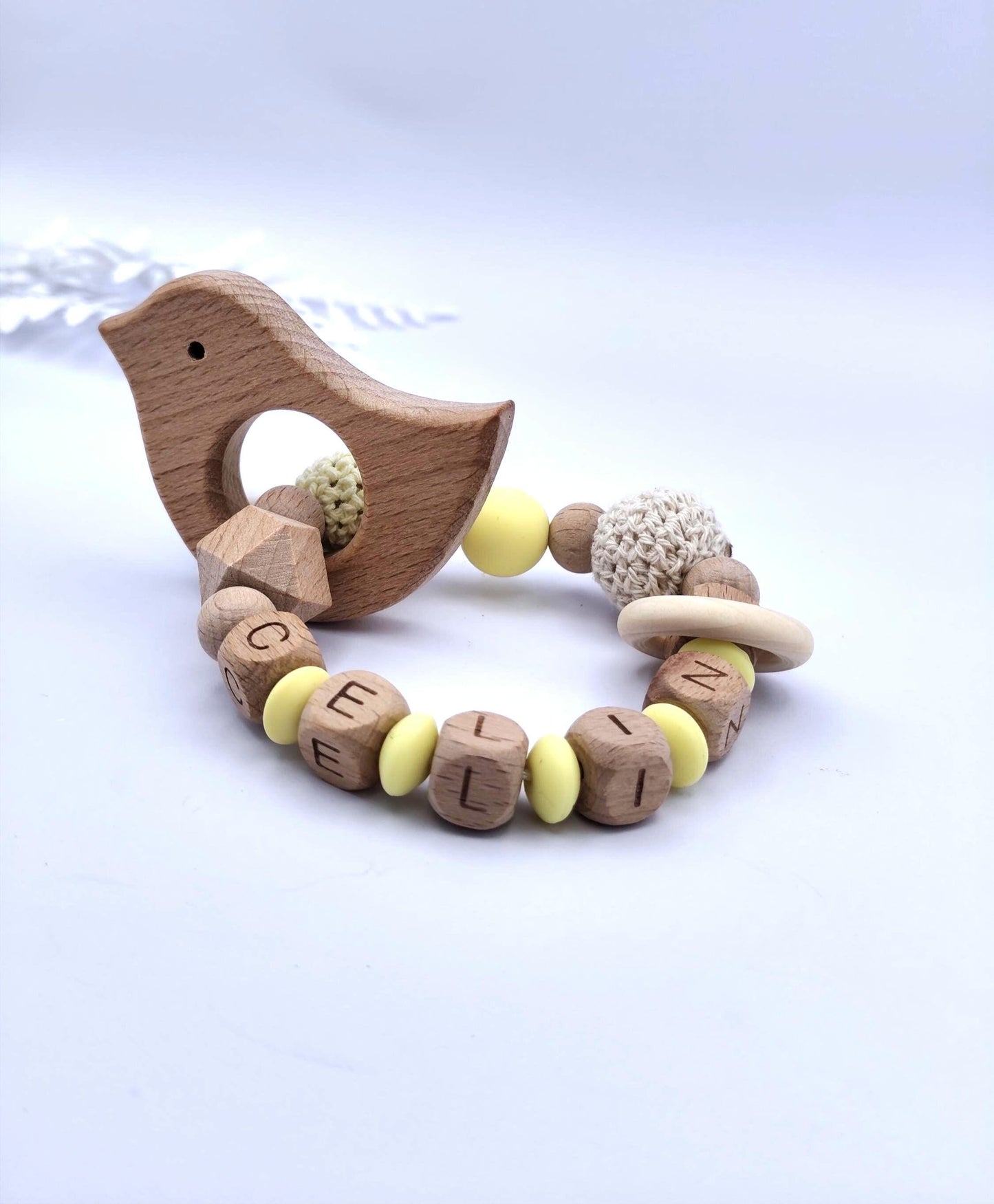 Baby Geschenkset Personalisiert Gelb – Schnullerkette mit Namen & Greifling – Geburtsgeschenk, Taufgeschenk, Babygeschenk Mädchen Junge