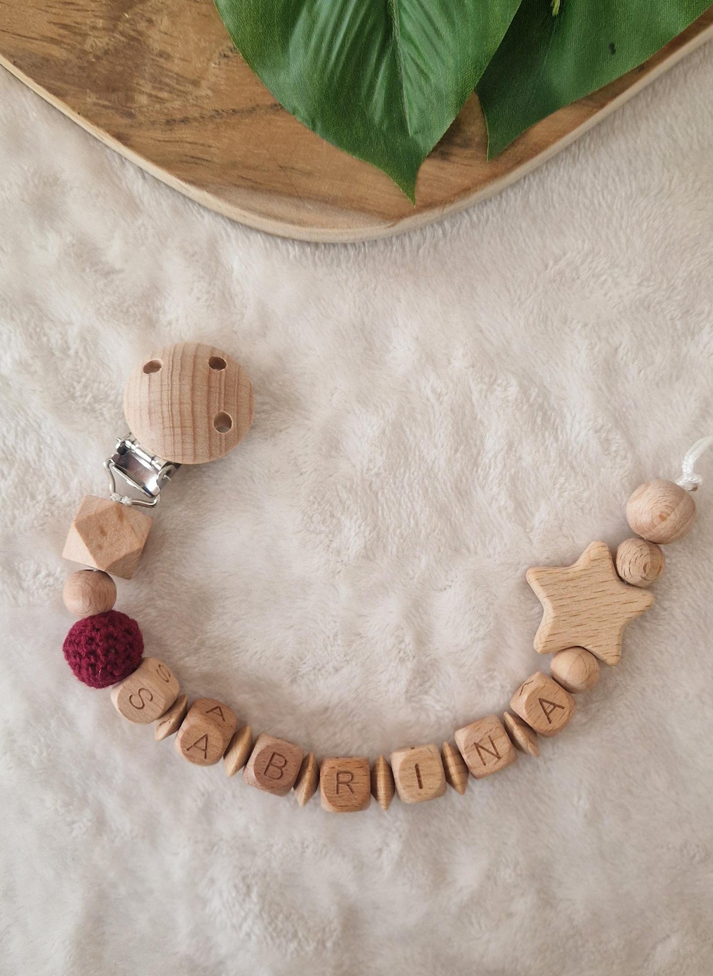 Schnullerkette Stern mit Namen | personalisierbar | handgemachtes Babygeschenk | personalisierte Schnullerkette | Holzdesign mit Stern