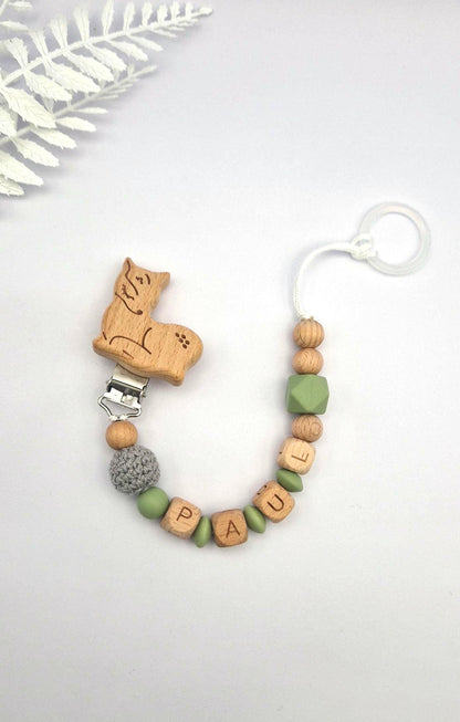 Personalisierte Schnullerkette mit Namen – liebevoll und sicher handgefertigtes Babygeschenk | Grün | Junge/Mädchen | BPA-frei | Holz & Silikon