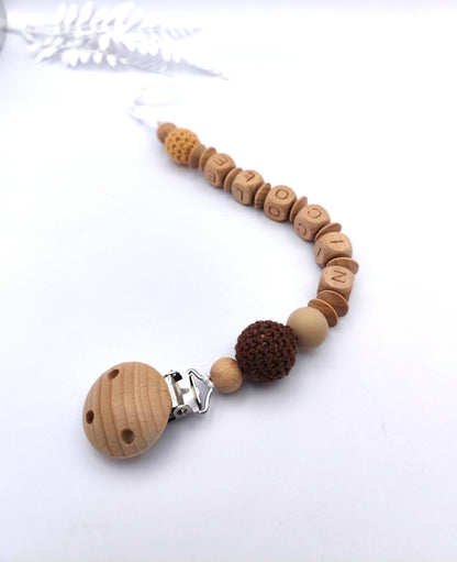 Schnullerkette mit Namen im Boho-Style | Personalisierte Schnullerkette für Babys zur Geburt & Taufe | Babyartikel