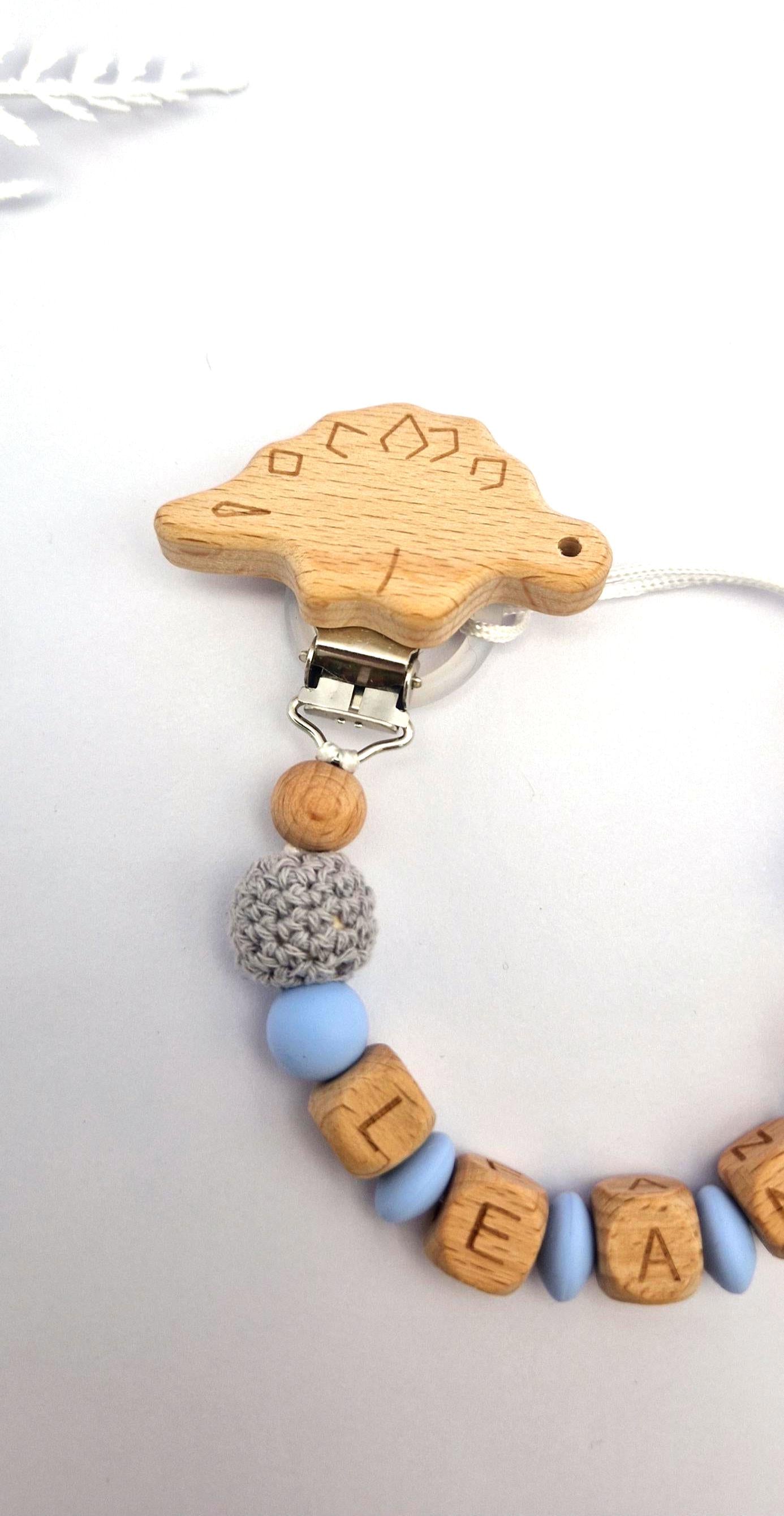 Personalisierte Schnullerkette mit Namen – liebevoll handgefertigtes Babygeschenk zur Geburt, Taufe | Blau | BPA-frei | Holz & Silikon