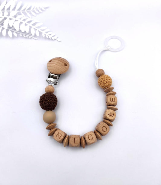 Schnullerkette mit Namen im Boho-Style | Personalisierte Schnullerkette für Babys zur Geburt & Taufe | Babyartikel