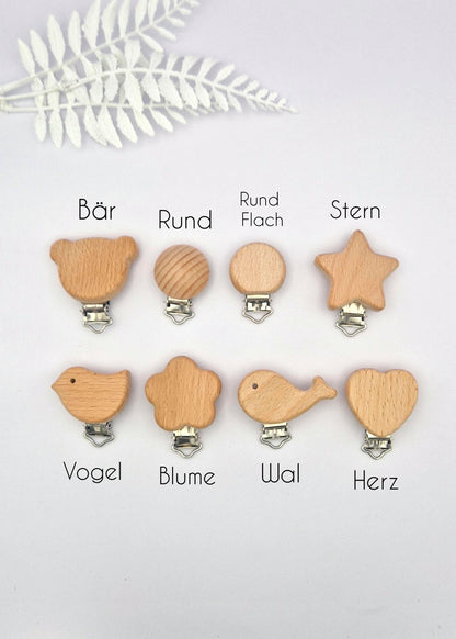 Personalisierte Schnullerkette mit Gravur | Holz & Silikon Natur Boho Beige | Geschenk zur Geburt | Handgefertigte Schnullerkette für Babys