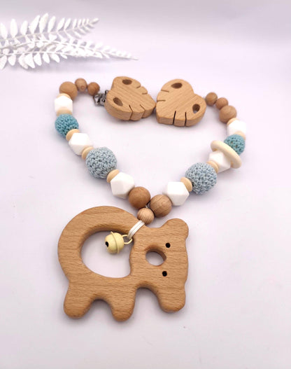 Personalisiertes Baby Geschenkset mit Gravur | Schnullerkette mit Namen + Kinderwagenkette + Maxi-Cosi Anhänger | Babygeschenk zur Geburt & Taufe