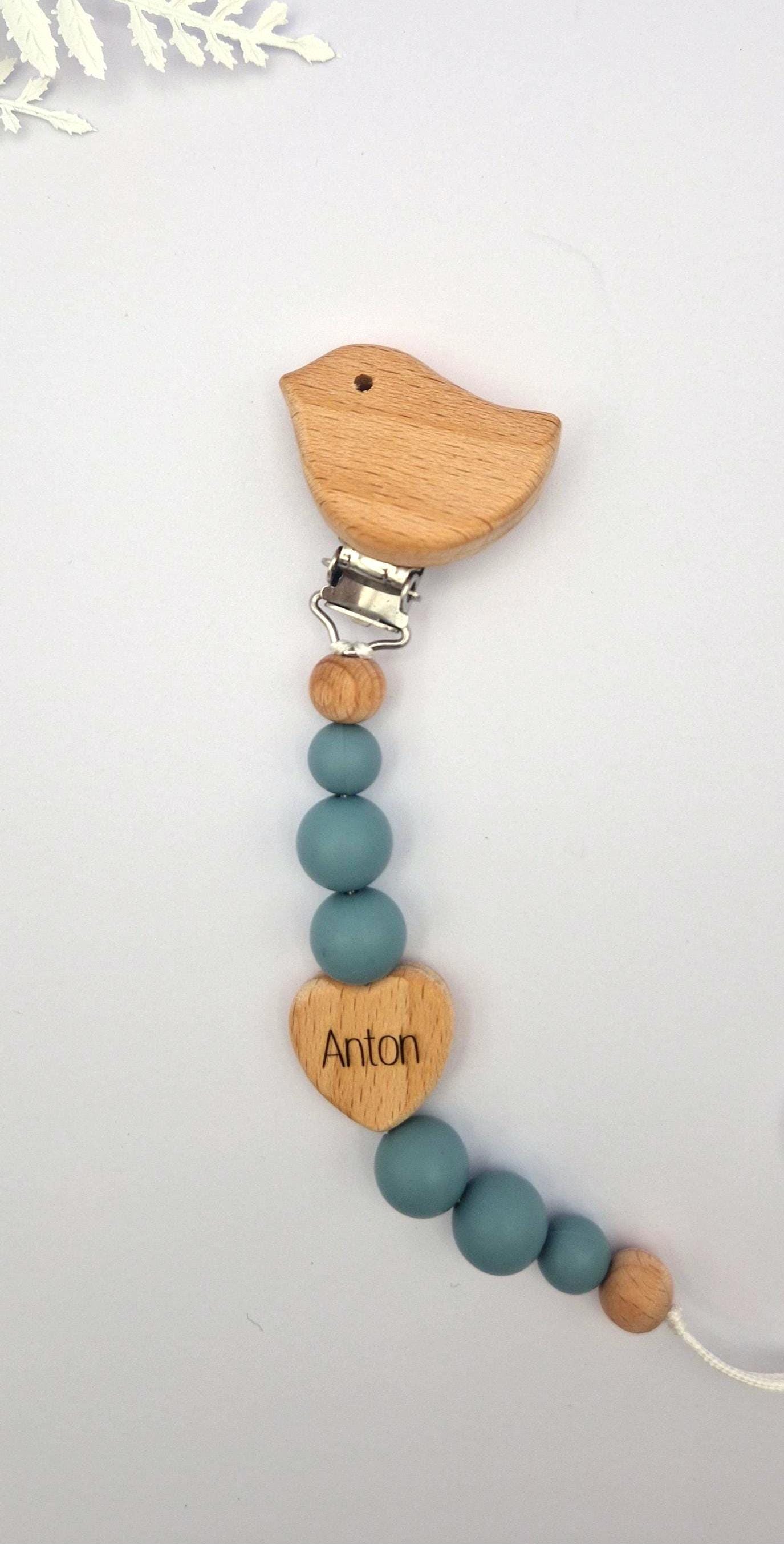 Personalisierte Pastell Schnullerkette mit Namen | Handgefertigt | Babygeschenk zur Geburt, Taufe oder Babyparty | Gravierter Schnullerhalter | BPA-frei