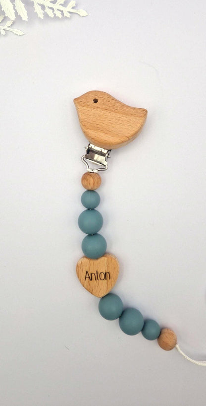 Personalisierte Pastell Schnullerkette mit Namen | Handgefertigt | Babygeschenk zur Geburt, Taufe oder Babyparty | Gravierter Schnullerhalter | BPA-frei