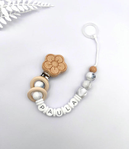 Personalisierte Schnullerkette im Marmor-Design mit Silikonbuchstaben | Personalisierte Schnullerkette Name | Babygeschenk zur Geburt und Taufe