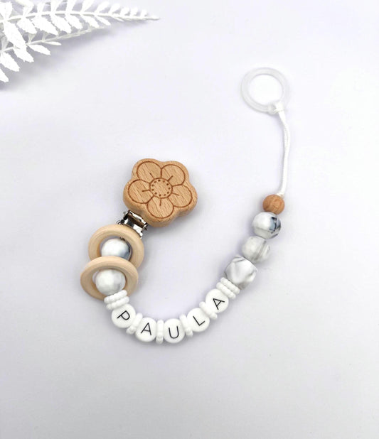 Personalisierte Schnullerkette im Marmor-Design mit Silikonbuchstaben | Personalisierte Schnullerkette Name | Babygeschenk zur Geburt und Taufe