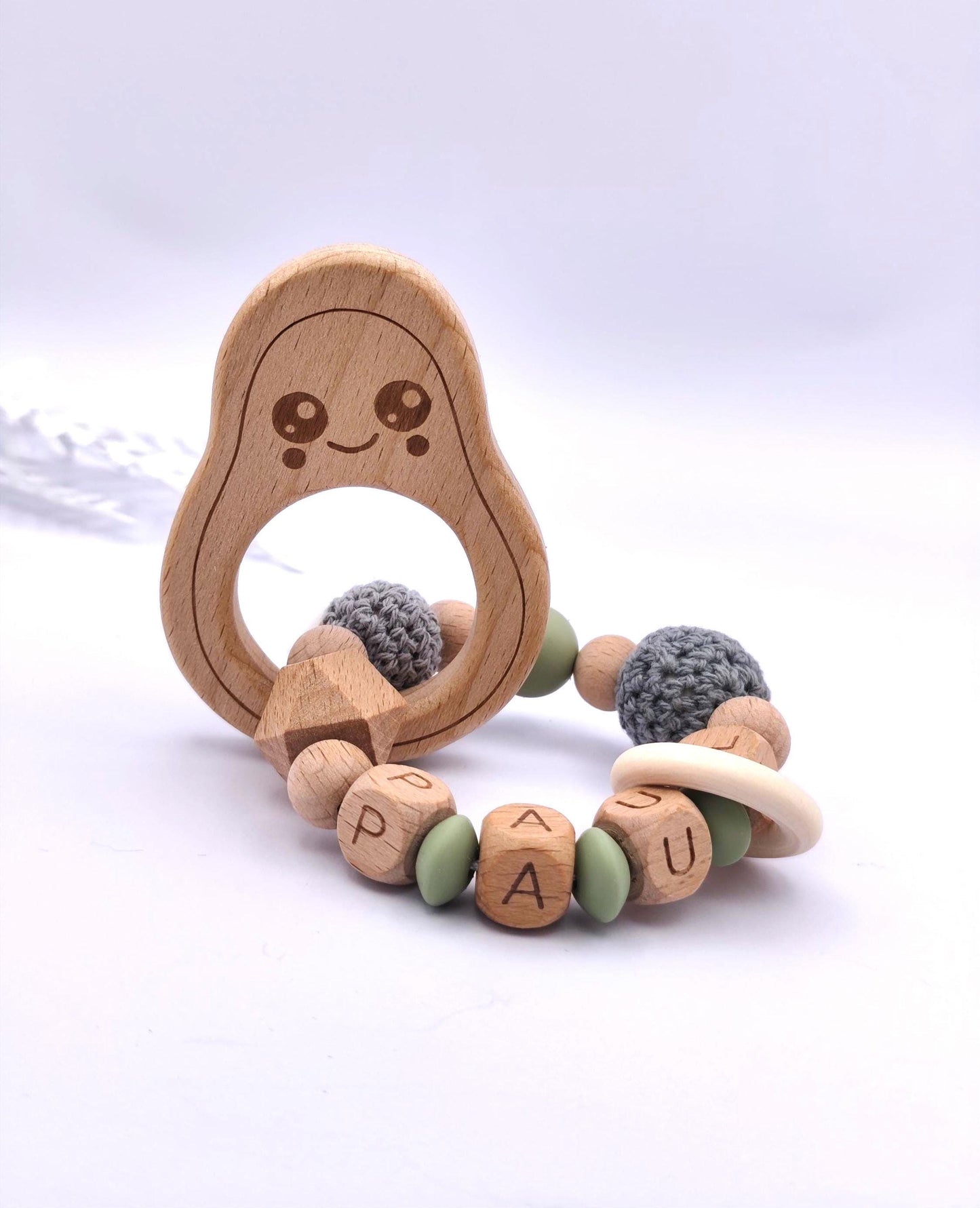 Personalisierter Greifling mit Namen - aus Holz & Silikon - liebevoll handgefertigter Greifling - Geschenk zur Geburt, Taufe - Holzbuchstaben