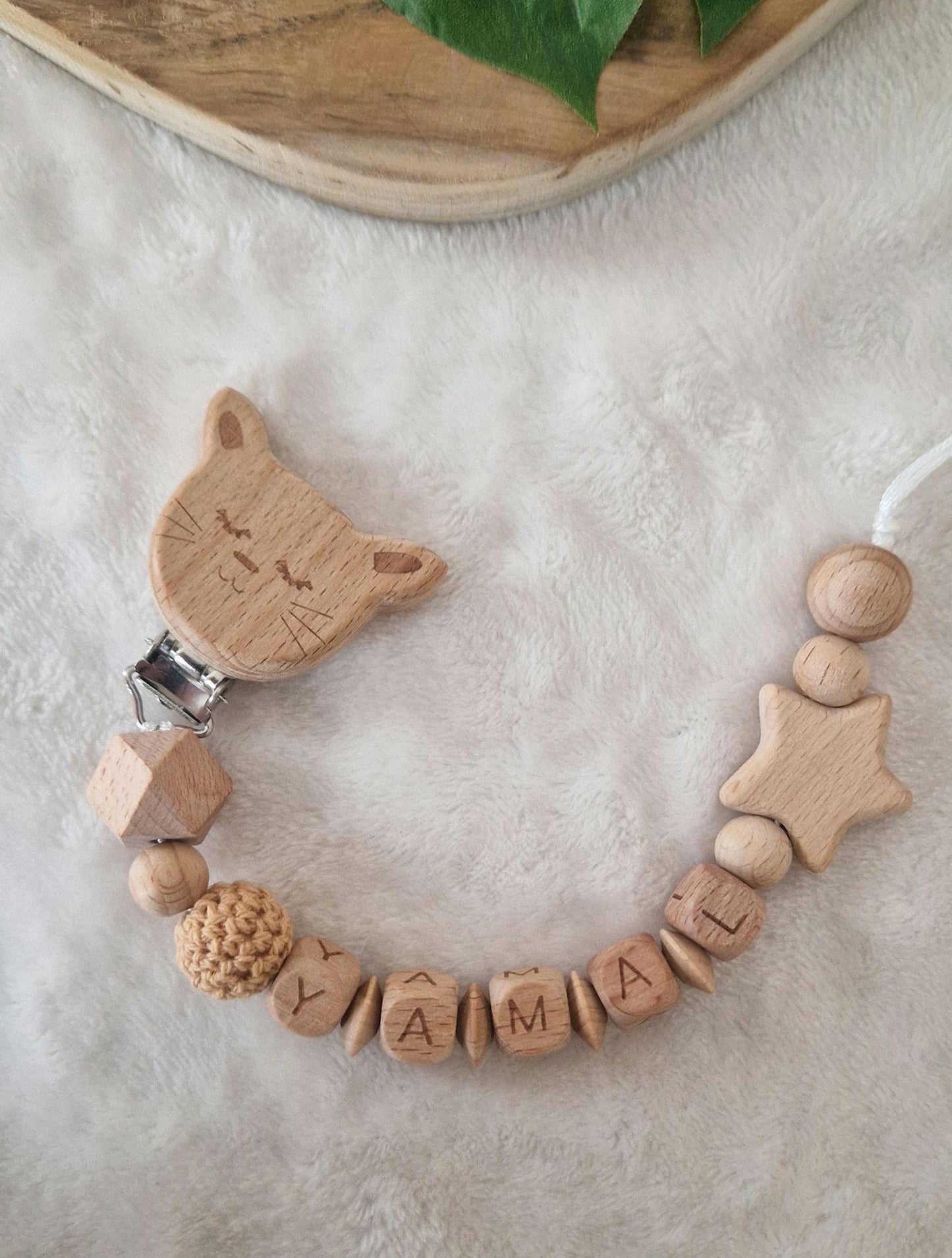 Schnullerkette Stern mit Namen | personalisierbar | handgemachtes Babygeschenk | personalisierte Schnullerkette | Holzdesign mit Stern