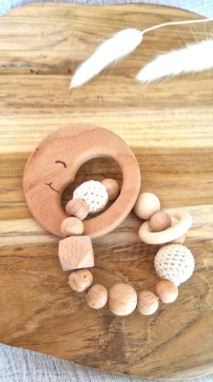 Handgefertigter Greifling - aus Holz & Silikon - Babyspielzeug zur Geburt und Taufe - Geschenk für Neugeborene - Motorikspielzeug Baby