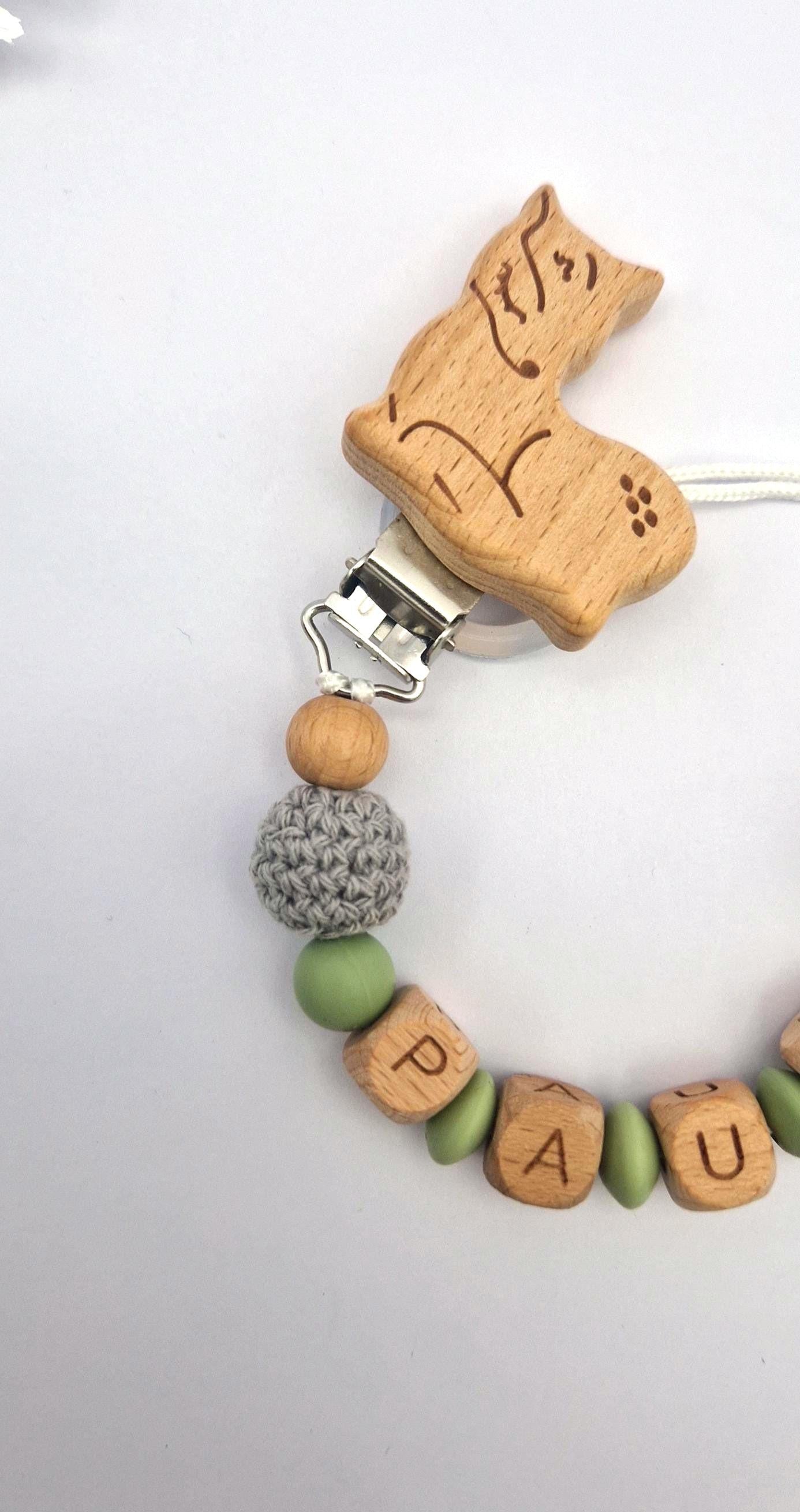 Personalisierte Schnullerkette mit Namen – liebevoll und sicher handgefertigtes Babygeschenk | Grün | Junge/Mädchen | BPA-frei | Holz & Silikon